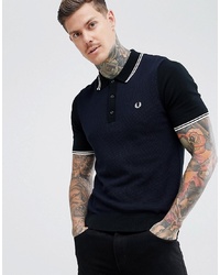 Fred Perry Waffle Texture Panel Twin Tipped Polo Shirt In Black
