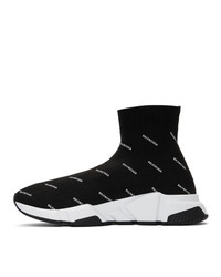 Balenciaga Black All Over Logo Speed Sneakers