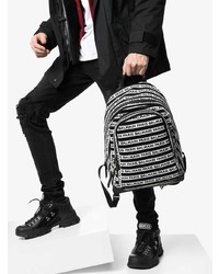 Balmain Black And White Canvas And Leather Backpack