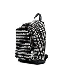 Balmain Black And White Canvas And Leather Backpack