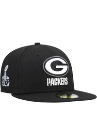 New Era Black Green Bay Packers Super Bowl Patch 59fifty Fitted Hat