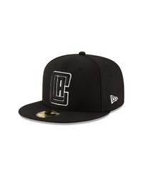 New Era Cap New Era Black La Clippers Black White Logo 59fifty Fitted Hat