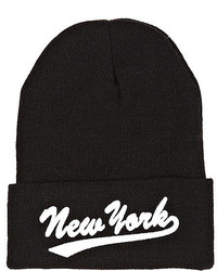 River Island Black New York Embroidery Beanie Hat