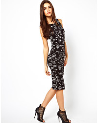 Asos Body Conscious Dress With Scribble Tattoo Print