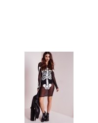Missguided Mesh Skeleton Print Detail Bodycon Dress Black