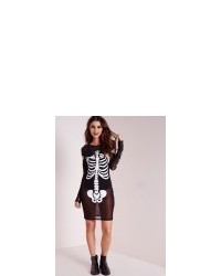 Missguided Mesh Skeleton Print Detail Bodycon Dress Black