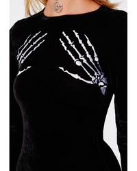 Missguided Raven Skeleton Hands Velvet Bodycon Dress Black