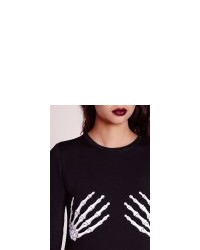 Missguided Skeleton Hands Bodycon Micro Mini Dress Black