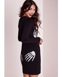 Missguided Skeleton Hands Bodycon Micro Mini Dress Black