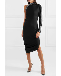 Versace One Sleeve Intarsia Jersey Midi Dress