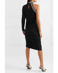 Versace One Sleeve Intarsia Jersey Midi Dress