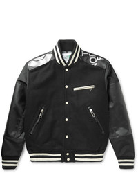 Junya Watanabe The North Face Leather Trimmed Nylon And Melton Wool Blend Bomber Jacket