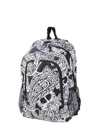 Jenzys Cute Girls Black And White Paisley Print Canvas School Book Bag Backpack
