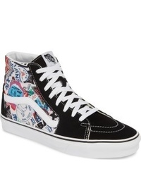Black and White Print Canvas High Top Sneakers