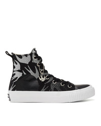 Black and White Print Canvas High Top Sneakers