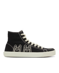 Maison Margiela Black And Off White Canvas Embroidei High Top Sneakers