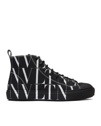 Valentino Garavani Black And White All Over Vltn High Sneakers