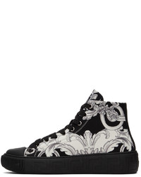Versace Black White Greca Barocco High Sneakers