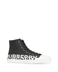 Burberry Logo Print Gabardine High Top Sneakers