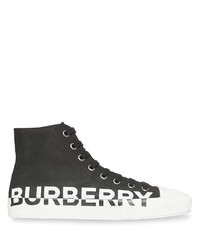Burberry Logo Print Gabardine High Top Sneakers