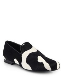 Black and White Print Canvas Loafers