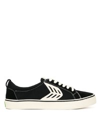 Cariuma Catiba Low Stripe Black Suede And Canvas Contrast Thread Sneakers