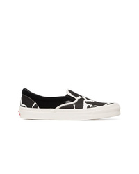 Black and White Print Canvas Slip-on Sneakers
