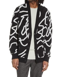 Open Edit Graphic V Neck Cotton Blend Cardigan In Black  White Abstract At Nordstrom