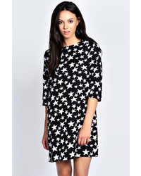 Boohoo Bessie 34 Sleeve Mono Star Print Shift Dress