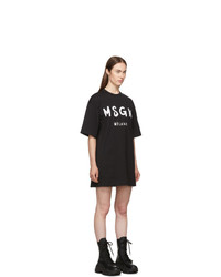 MSGM Black Paint Brushed Logo T Shirt Dress