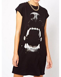 Choies Black Jersey Dress With Dog Mouth Print