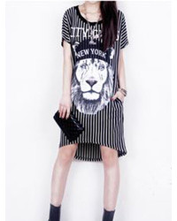 Choies Black Stripe Jersey Dress With Lion Print