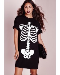 Missguided Skeleton Print T Shirt Dress Black