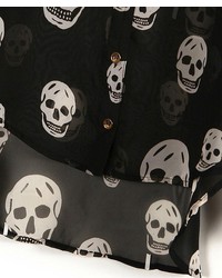 ChicNova Skulls Printed High Low Hem Chiffon Blouse