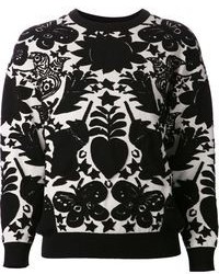 Black and White Print Crew-neck Sweater