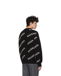 Balenciaga Black And White All Over Logo Sweater