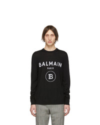 Balmain Black And White Logo Crewneck Sweater
