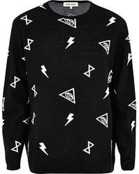 River Island Black And White Symbol Print Oversized Sweater