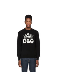 Dolce and Gabbana Black Cashmere Dg Crown Sweater