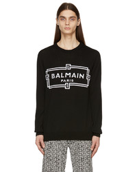 Balmain Black Intarsia Logo Sweater