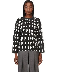 Cédric Charlier Black White Sharktooth Print Wool Sweater