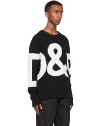 Dolce & Gabbana Black White Wool Intarsia Logo Sweater