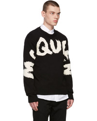 Alexander McQueen Black Whitegraffiti Knit Crewneck Sweater