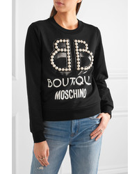 Moschino Boutique Embellished Printed Cotton Jersey Sweatshirt Black