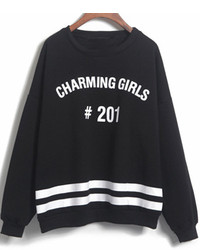 Charming Girls Print Black Sweatshirt