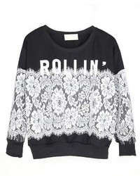 ChicNova Letter Print Lace Flower Sweatshirt