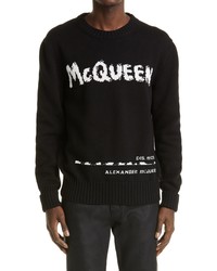 Alexander McQueen Graffiti Logo Intarsia Organic Cotton Sweater