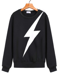 Lightning Print Loose Black Sweatshirt