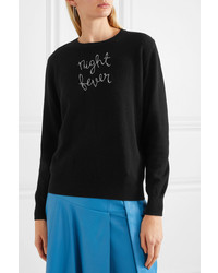 Lingua Franca Night Fever Embellished Embroidered Cashmere Sweater