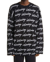 Balenciaga Scribble Logo Jacquard Wool Blend Sweater